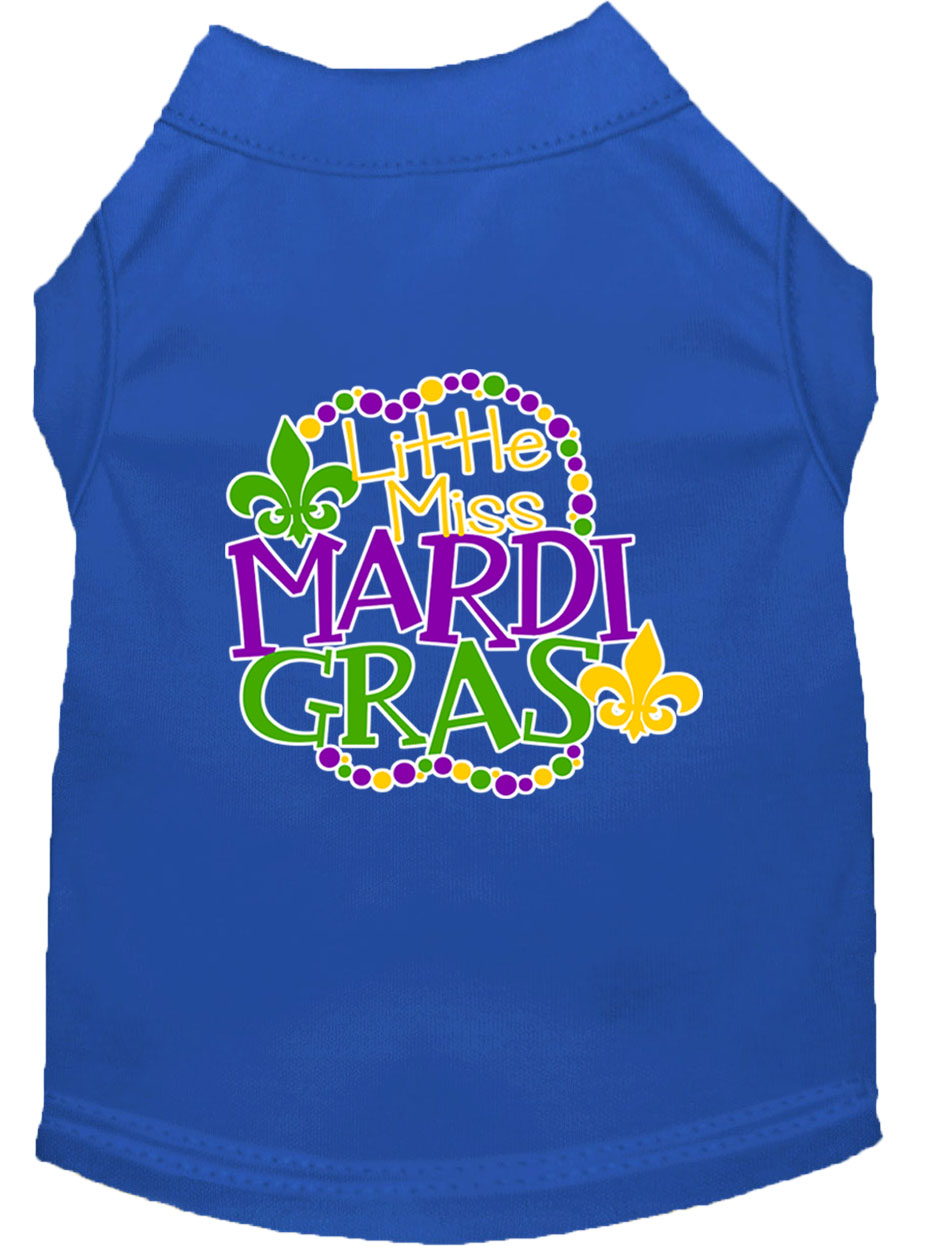 Miss Mardi Gras Screen Print Mardi Gras Dog Shirt Blue Sm